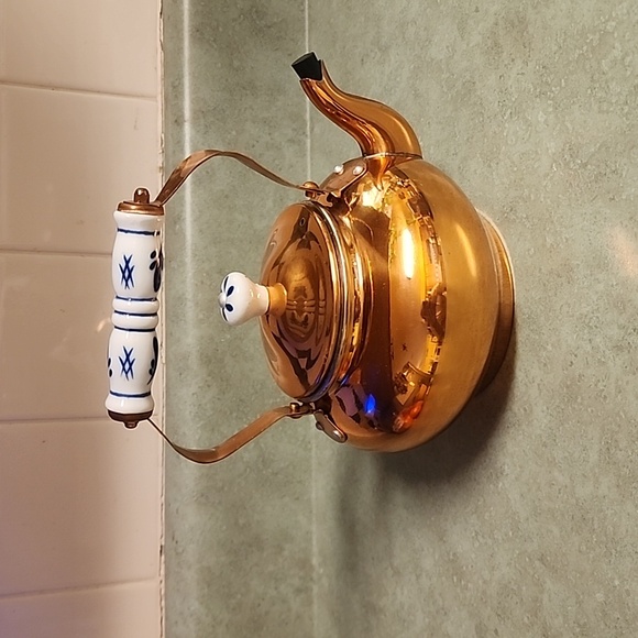 Philippe-LaFrance Other - Vintage Copper Tea Kettle with Ceramic Handle and ceramic Knob on lid